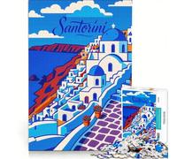 Rompecabezas de 1000 Piezas para Adolescentes Póster de Viaje de Santorini Grecia Juego práctico Que Mejora la Memoria cumpleaños y Navidad 50x75cm