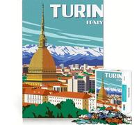 Rompecabezas de 1000 piezas para adolescentes, póster de viaje de Turín, Italia, ilustración, arte de bordes precisos, entrenamiento mental, juego divertido y tranquilo, regalo de cumpleaños (38x52cm)