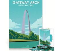 Rompecabezas de 1000 Piezas para Adolescentes Póster de Viaje del Gateway Arch,Corte Suave,Juguete para ejercitar el Cerebro,Tiempo de Juego Relajante,Actividad de cumpleaños (38x26cm)