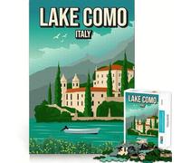 Rompecabezas de 1000 Piezas para Adolescentes Póster de Viaje del Lago de como,Italia Juguete de Corte Suave para ejercitar el Cerebro Tiempo de Juego Relajante Actividad de cumpleaños (50x75cm)