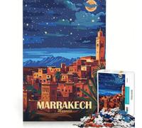 Rompecabezas de 1000 Piezas para Adolescentes Póster de Viaje Nocturno de Marrakech Marruecos Juguete Educativo Actividades Divertidas para Hacer en casa Regalo de Juego desafiante 38x26cm