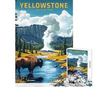 Rompecabezas de 1000 Piezas para Adolescentes Póster de Viaje Vintage del Parque Nacional de Yellowstone Juego Imposible decoración de Pared Juguete Educativo diversión en casa (38x52cm)