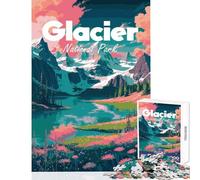 Rompecabezas de 1000 Piezas para Adolescentes póster del Paisaje del Parque Nacional Glaciar Juguete Educativo Ideas de Regalo Juego práctico Lista de Deseos con Papá Noel tamaño 50x75cm