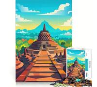 Rompecabezas de 1000 Piezas para Adolescentes Póster del Templo de Borobudur,Arte de Corte Limpio,Juego Creativo,Juguete,Juego Relajante, (50x75cm)