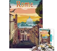 Rompecabezas de 1000 Piezas para Adolescentes Póster ilustrado del Paisaje Urbano de Roma para cumpleaños y Navidad Una Obra de Arte Juego Imposible para Mayores de 14 años (38x26cm)
