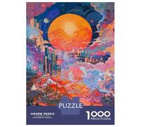 Rompecabezas De 1000 Piezas para Adolescentes Psychedelic Cityscape Art Print Rompecabezas para Adolescentes Juguetes Antiestrés Patrón De Ensamblaje Desafío Educativo 38x26cm/1000pcs