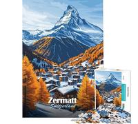 Rompecabezas de 1000 Piezas para Adolescentes Pueblo de montaña de Zermatt Suiza Rompecabezas para Adultos Juego práctico decoración del hogar interacción Entre Padres e Hijos (tamaño 38x26cm)