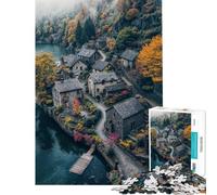 Rompecabezas de 1000 Piezas para Adolescentes Pueblo de Piedra Junto al Lago Rompecabezas para Adultos y Familia Desafío difícil de completar (Tamaño 50x75cm)