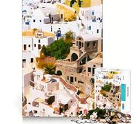 Rompecabezas de 1000 Piezas para Adolescentes Pueblo Griego de Santorini,Juego de lógica Divertido y de Corte preciso,Juego Tranquilo,decoración navideña,Regalo (38x26cm)