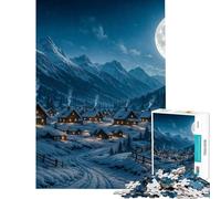 Rompecabezas de 1000 Piezas para Adolescentes Pueblo Invernal bajo la luz de la Luna Rompecabezas DIY Juguetes para Decorar la Pared cumpleaños y Navidad (tamaño 50x75cm)