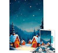 Rompecabezas de 1000 Piezas para Adolescentes Pueblo Invernal bajo un Cielo Estrellado Juego de ingenio Juguete Educativo Regalo Ideal para Juegos y decoración del hogar (Tamaño 38x26cm)