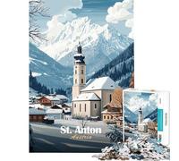 Rompecabezas de 1000 Piezas para Adolescentes Pueblo Invernal de St Anton Austria Desafío Educativo para la decoración del hogar Juegos educativos Apto para Mayores de 14 años (50x75cm)