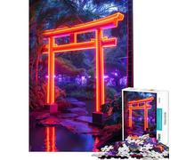 Rompecabezas de 1000 Piezas para Adolescentes Puerta Japonesa Torii de neón Rompecabezas para Adultos Juegos relajantes Mejora la Memoria difícil y desafiante (tamaño 38x52cm)