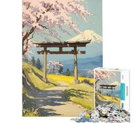 Rompecabezas de 1000 Piezas para Adolescentes Puerta Torii Japonesa con el Monte Fuji Un Reto para completar Juego Educativo Familiar para Mayores de 14 años (38x52cm)