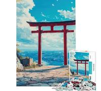 Rompecabezas de 1000 Piezas para Adolescentes Puerta Torii Roja Junto al Mar Rompecabezas para Adultos Juguetes antiestrés Ideal para Pasar el Tiempo en casa Durante Las Vacaciones y ejercitar