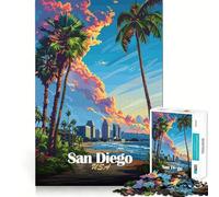 Rompecabezas de 1000 Piezas para Adolescentes Puesta de Sol en San Diego,Corte Suave,Juguete para ejercitar el Cerebro,Tiempo de Juego Relajante,Actividad de cumpleaños (38x52cm)