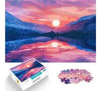 Rompecabezas de 1000 Piezas para Adolescentes Puesta de Sol Junto a Las montañas en el Lago Pintado Actividad Familiar Apto para Parejas 52x38cm