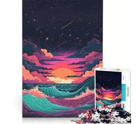 Rompecabezas de 1000 Piezas para Adolescentes Puesta de Sol Olas del océano Juegos educativos interacción Entre Padres e Hijos 38x26cm