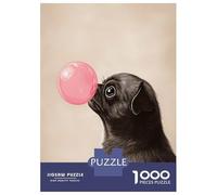 Rompecabezas De 1000 Piezas para Adolescentes Pug Blowing Bubble Gum Rompecabezas para Adultos Juego Práctico Mejora La Memoria para Cumpleaños, Navidad 38x26cm/1000pcs