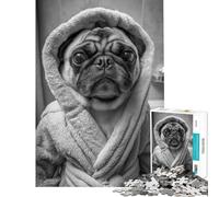 Rompecabezas de 1000 piezas para adolescentes Pug en bata de baño Divertido póster para el baño Ayuda a ejercitar el cerebro Juguete educativo para el aprendizaje Decoración de pared Apto para mayores