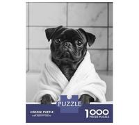 Rompecabezas De 1000 Piezas para Adolescentes Pug in Robe Funny Bathroom Poster Rompecabezas para Adultos Juegos Relajantes Que Mejoran La Memoria Regalos para Reducir El Estrés 70x50cm/1000pcs