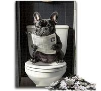 Rompecabezas de 1000 Piezas para Adolescentes: Pug Sentado en el Inodoro Juego desafiante, Toda la Familia 26x38cm