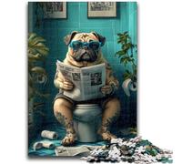 Rompecabezas de 1000 Piezas para Adolescentes, Pug Sentado en el Inodoro para Mayores de 14 años, Juego de desafío único, Juegos Familiares, Regalos de cumpleaños y Navidad, 26x38cm