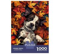 Rompecabezas De 1000 Piezas para Adolescentes Puppy Autumn Leaves Dog Rompecabezas para Adultos Juegos Relajantes Decoración del Hogar Juego Desafiante Regalos 38x26cm/1000pcs