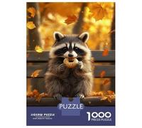 Rompecabezas De 1000 Piezas para Adolescentes Raccoon Eating Donut in Autumn Rompecabezas para Adultos Juego Práctico Decoración del Hogar Cumpleaños Y Navidad 70x50cm/1000pcs