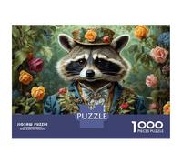 Rompecabezas De 1000 Piezas Para Adolescentes Raccoon in Formal Attire with Floral Background Rompecabezas Para Adultos Juegos Familiares Decoración De Pared Regalos Y Cumpleaños Únicos 38x26cm/1000pc