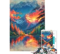 Rompecabezas de 1000 Piezas para Adolescentes Radiant Serenity︰ Sunset Over The Alpine Mirror Rompecabezas para Adultos Juegos Familiares Una Obra de Arte desafiante de completar (Tamaño 50x75cm)