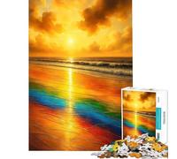 Rompecabezas de 1000 Piezas para Adolescentes Rainbow Beach︰ Golden Sunset Waves Rompecabezas de ingenio con Corte de precisión para cumpleaños y Navidad (tamaño 38x52cm)