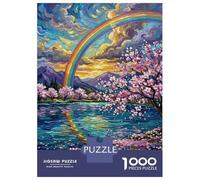 Rompecabezas De 1000 Piezas para Adolescentes Rainbow Over Cherry Blossoms Painting Rompecabezas para Adultos Juegos Familiares Vacaciones En Casa Matar El Tiempo Difícil Y Desafiante 70x50cm/1000pcs