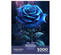 Rompecabezas De 1000 Piezas para Adolescentes Rainy Blue Rose Flower Rompecabezas para Adultos Juegos Divertidos Desafío Difícil para Cumpleaños, Navidad 70x50cm/1000pcs