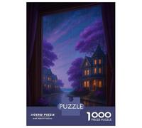 Rompecabezas De 1000 Piezas para Adolescentes Rainy Night in Purple Hues Rompecabezas para Adultos Juego Práctico Regalos para Mujeres Regalos para Amigos Y Familiares 52x38cm/1000pcs