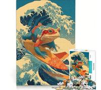Rompecabezas de 1000 Piezas para Adolescentes Rana Surfista Estilo Ukiyo-e Juegos Divertidos para ejercitar la Mente y Las Manos y para Fortalecer el Amor en Pareja 38x52cm