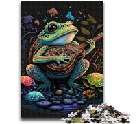 Rompecabezas de 1000 Piezas para Adolescentes: Rana Tocando el Banjo, difícil y desafiante, con póster a Juego y Hoja de Trivia para niños de 14 años, 38x26cm