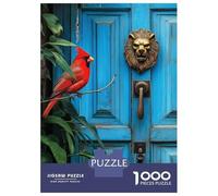 Rompecabezas De 1000 Piezas para Adolescentes Red Cardinal Bird and Lion Knocker on Door Rompecabezas para Adultos Juegos Familiares Regalos para Mujeres Cumpleaños 52x38cm/1000pc