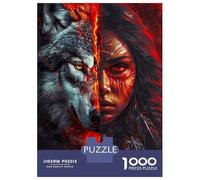 Rompecabezas De 1000 Piezas para Adolescentes Red Native American Wolf Rompecabezas para Adultos Juegos De Relajación Desafío Difícil Desafío Educativo 52x38cm/1000pcs