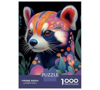 Rompecabezas De 1000 Piezas para Adolescentes Red Panda with Floral Pattern Rompecabezas para Adultos Juegos Familiares Corte De Precisión Regalos Y Cumpleaños Únicos 38x26cm/1000pcs