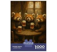 Rompecabezas De 1000 Piezas para Adolescentes Red Pandas Drinking Beer at Pub Rompecabezas para Adultos Juguete Decoración De Pared Patrón De Montaje Gran Regalo para Jugar 52x38cm/1000pcs