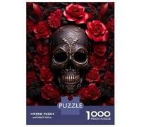 Rompecabezas De 1000 Piezas para Adolescentes Red Roses Skull Rompecabezas Juegos Relajantes Análisis Y Lógica Reducción del Estrés Regalos 38x26cm/1000pcs