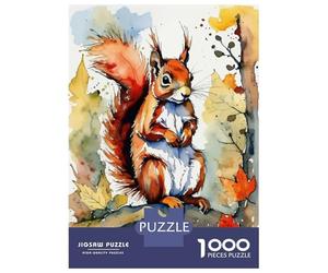 Rompecabezas De 1000 Piezas para Adolescentes Red Squirrel Watercolor Painting Rompecabezas para Adultos Juegos Relajantes Ensamblaje De Patrones Regalos De Cumpleaños Y Únicos 52x38cm/1000pcs