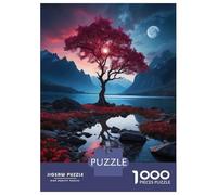 Rompecabezas De 1000 Piezas para Adolescentes Red Tree by Lake at Night Rompecabezas para Adolescentes Juegos Relajantes Difícil Regalos para Amigos Y Familiares 38x26cm/1000pcs