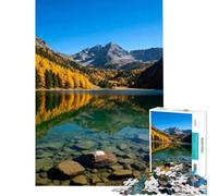 Rompecabezas de 1000 Piezas para Adolescentes Reflejo de Lago Alpino en otoño Difícil y desafiante Actividades Familiares Decoración del hogar Juguetes para Mayores de 14 años Juego Incluido