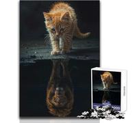 Rompecabezas de 1000 Piezas para Adolescentes, Reflejo de león y Gatito, Ideal para un rato de Relax, Juguete Troquelado de precisión Fina, tamaño 38x26cm