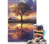 Rompecabezas de 1000 Piezas para Adolescentes Reflejo de un árbol al Atardecer decoración de Pared decoración del hogar para cumpleaños y Navidad 38x52cm