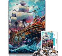 Rompecabezas de 1000 Piezas para Adolescentes, Regalo de Barco Pirata Colorido, un desafío difícil y antiestrés, Toda la Familia, 38x26cm
