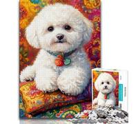 Rompecabezas de 1000 Piezas para Adolescentes, Regalo de Bichón Frisé, Pintura al óleo, Ayuda al Cerebro a ejercitar, Juguetes adictivos para Cultivar la Paciencia y Mejorar la Memoria, 38x26cm