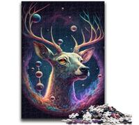 Rompecabezas de 1000 Piezas para Adolescentes, Regalo de Ciervo cósmico psicodélico, diversión Familiar, Toda la Familia a Partir de los 14 años, 26x38cm